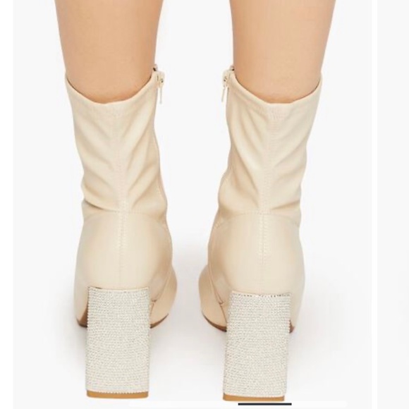 Creme Faux Leather Rhinestone-Heel Booties, size 8 - Picture 3 of 10